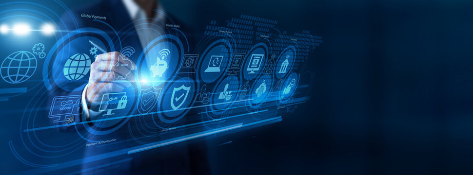 Financial analyst pointing the pen tracking Digital Payment transactions on a secure virtual screen. Monitoring real-time blockchain ledgers and ensuring seamless international transfers.