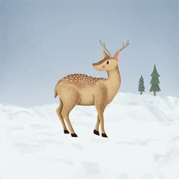 Hand-drawn cute fallow deer