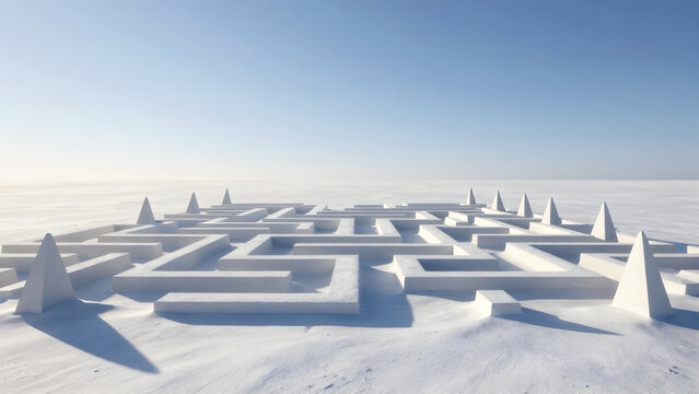 Abstract geometric pattern in a vast white snowy landscape