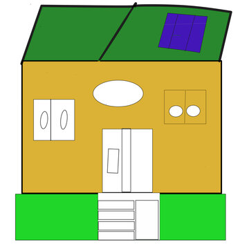 Simple geometric house SVG vector illustration, eco friendly home with solar panel flat design icon