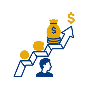 Customer Lifetime Value Icon with Growth Arrow and Money Stack