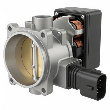 Close-up of throttle body with air filter isolated on white background