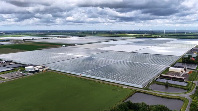 Large greenhouse complex in a rural landscape in Europe