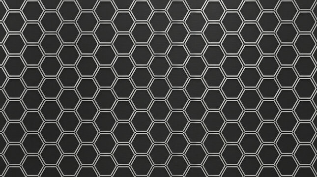 Metallic honeycomb pattern background, dark grey hexagonal mesh texture, industrial steel grid surface for technology design