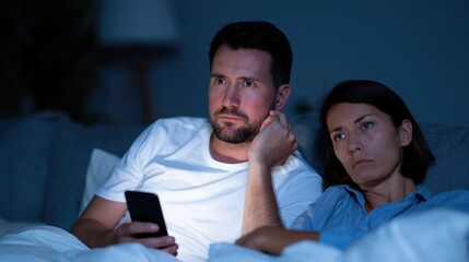 Fototapeta premium Family couple is not satisfied with their bedroom activity