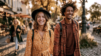 Fototapeta premium happy_couple_walking_outdoors