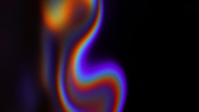 Abstract neon purple, blue, and orange S-curve liquid gradient with heavy film grain on a dark black background. Pairs with a high-energy rave and nightclub aesthetic for a DJ podcast cover or poster.
