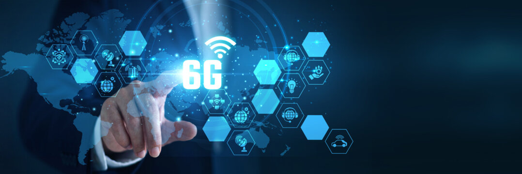 Network Researcher Linking sensors Touching realms 6G Technology Global network expands terahertz wireless. Holographic tech redefines future communication boundarylessly .