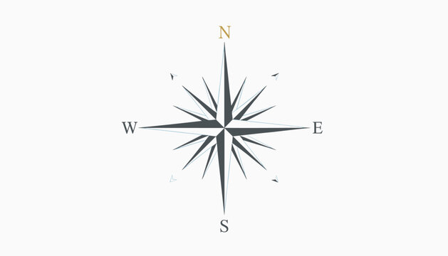 Classical navigation compass rose star with cardinal directions and a golden N indicating the North direction.