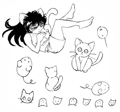 猫娘,コスプレ,猫,ネズミ,ハロウィン,くつろぐ,猫耳,Cat girl cosplay, cat, mouse, Halloween, relaxing, cat ears