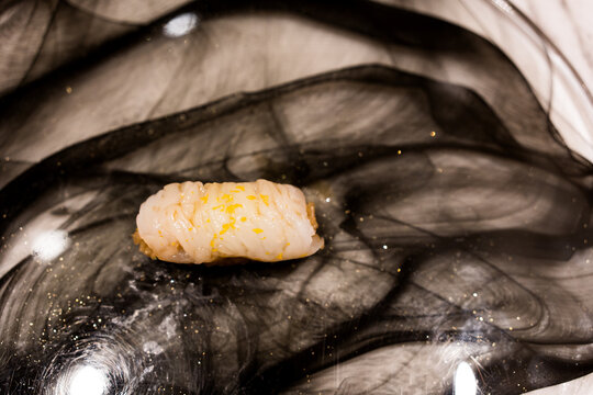 Fresh sushi on Akazu Shari. Eating sushi at a restaurant, Japanese cuisine