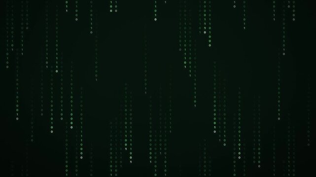 Even green binary rain falling in columns down a dark screen, Seamless 4K loop