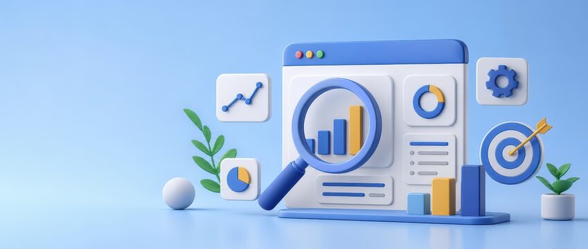 Data Analytics Strategy. Search engine optimization and digital business intelligence interface, modern office background, performance monitoring and growth analysis.
