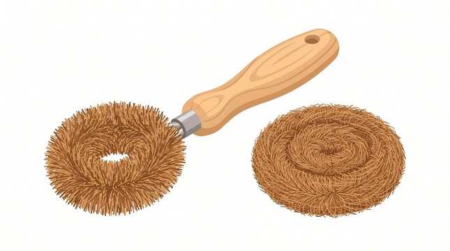 Natural fiber dish scrubbing brush with wooden handle and spare replacement head