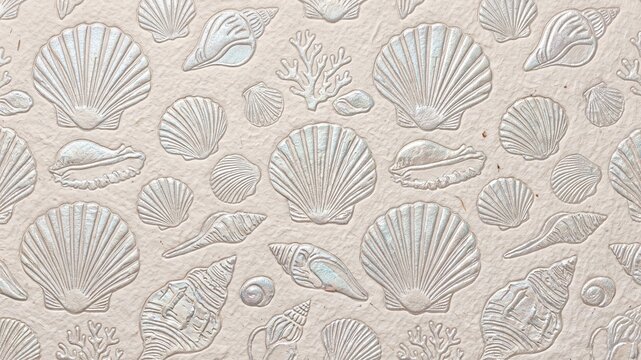 Embossed Seashell and Coral Pattern on Cream Paper Texture