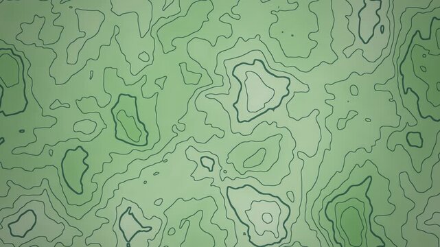 Animated detailed topographic elevation heat map with drifting contour lines on a light lime background, seamless 4K loop