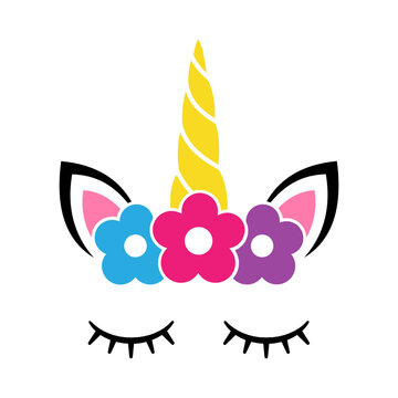 Unicorn with eyelashes svg cut file. Isolated vector illustration.