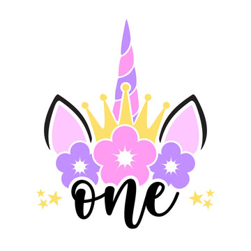 Unicorn one with eyelashes svg cut file. Isolated vector illustration.
