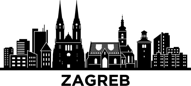 Black and white zagreb city skyline illustration