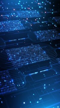 Rows of binary digits form digital blocks linked cyan lines electronic grid. data transmission explainers, computing presentations, information systems, network technology stories analytics titles.