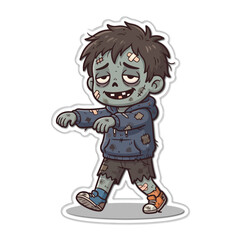 Obraz premium Cute Zombie Child Character with Eyepatch and Bandages Cartoon Sticker 