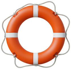 Orange lifebuoy with white rope isolated on transparent png for marine safety graphics © siam