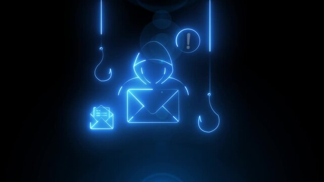 Phishing Email Scam Fraud Vector with Spam Internet Scammer Online Cyber Security On Black Bckground.