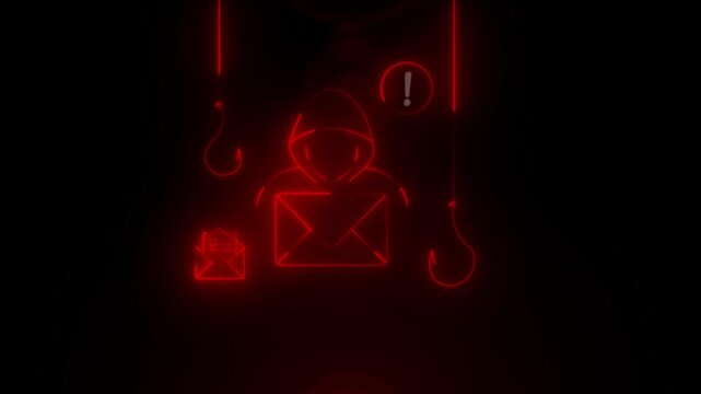 Phishing Email Scam Fraud Vector with Spam Internet Scammer Online Cyber Security On Black Bckground.