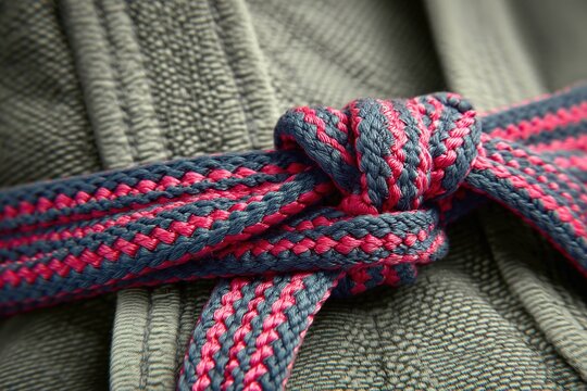 close-up of ju jitsu gi fabric and belt knot