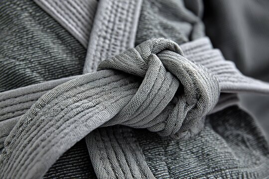 close-up of ju jitsu gi fabric and belt knot