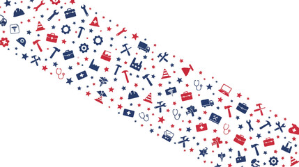 Fototapeta premium Labor Day Background with Construction Tools and Job Icons Pattern