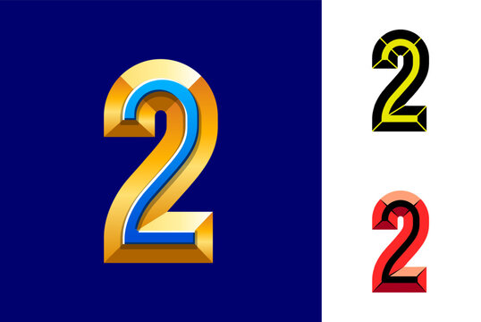 Number 2 made chiseled block, facet numeral two, beveled numeric set, vector illustration 10EPS