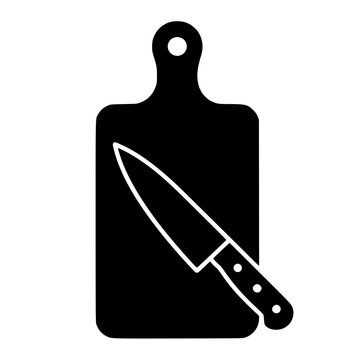 Cutting board and knife icon flat outline in black