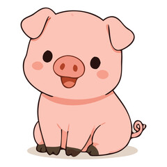 Fototapeta premium Cute Pink Pig Character Sitting with Curly Tail, Friendly Farm Animal Cartoon Illustration
