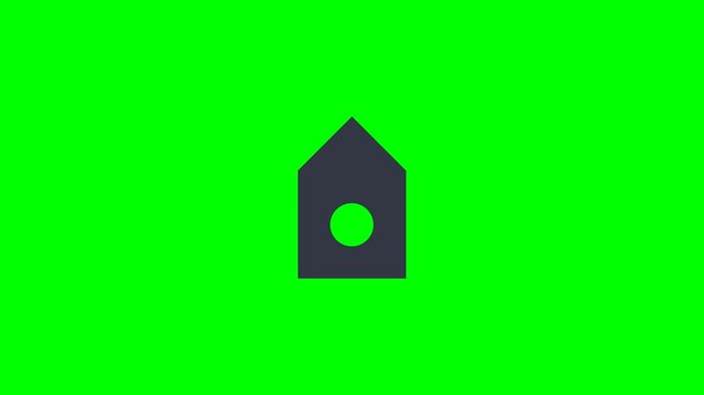 Animated birdhouse icon rotating on green screen background