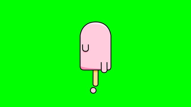 Animated pink popsicle melting on green screen background