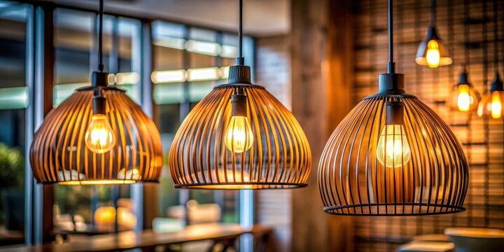 Drei Lampen h?ngen im Raum, warm glow, cozy space,  warm glow, cozy space
