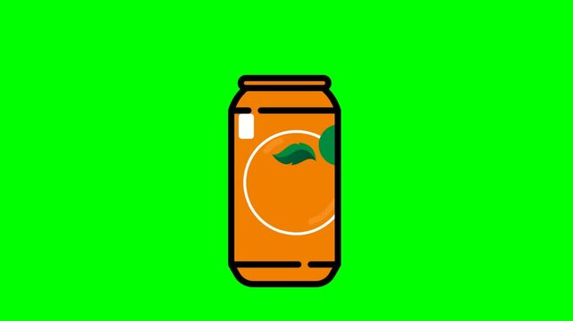 Animated orange juice can rotating on green screen background
