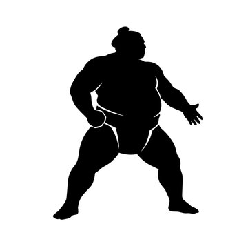 Sumo wrestler in ready stance black silhouette
