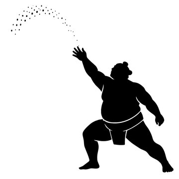 Sumo wrestler throwing salt traditional ritual silhouette
