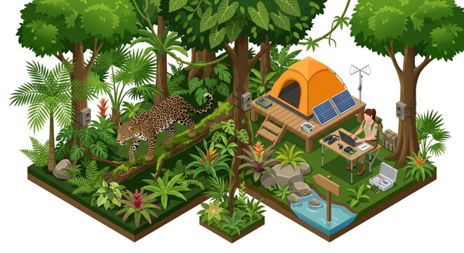 3D Isometric Javan Leopard Illustration Vector for Tropical Forest Wildlife Research