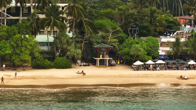Aerial view of the resort coast of Southern Sri Lanka, a popular resort region with picturesque beaches, well-developed infrastructure and opportunities for surfing and animal watching..