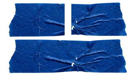 Set of blue masking tape strips isolated on transparent background