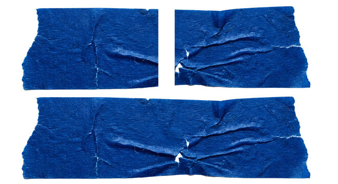 Set of blue masking tape strips isolated on transparent background