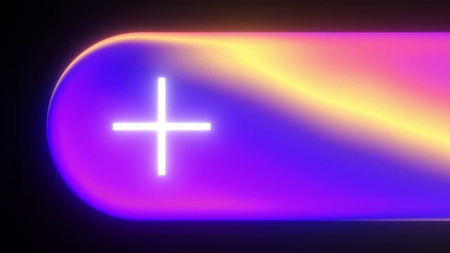 Abstract UI shape pack with pill, circle, rounded rectangle and dome forms in purple pink and yellow gradient with a white plus icon, seamless loops on a black background for app and SaaS designs