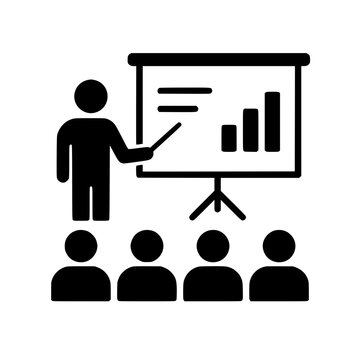 Training lecture icon, black glyph vector symbol for web and app interface design