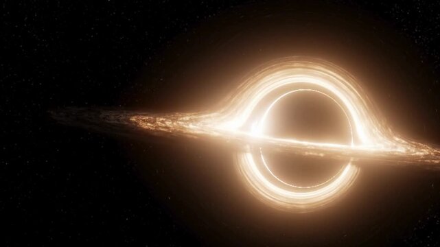 Glowing white ring of light collapsing into a black hole, solar eclipse and cosmic energy portal animation, 4K