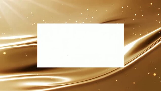 Elegant champagne gold luxury background with blank rectangular central copy space and floating gold dust.