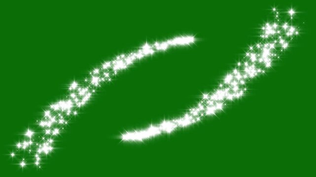 Glitter sparkles line trail, magic sparkles glitter line stars, magic dust. Shiny white star sparkle particle trail animation with magical glowing stardust path overlay on green screen.