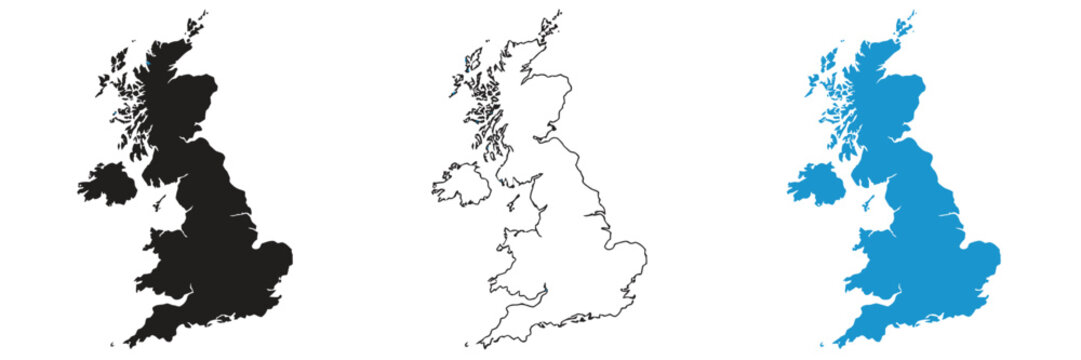 United Kingdom map featuring detailed country outlines, UK silhouette, geographic design, travel mapping, and black vector illustration